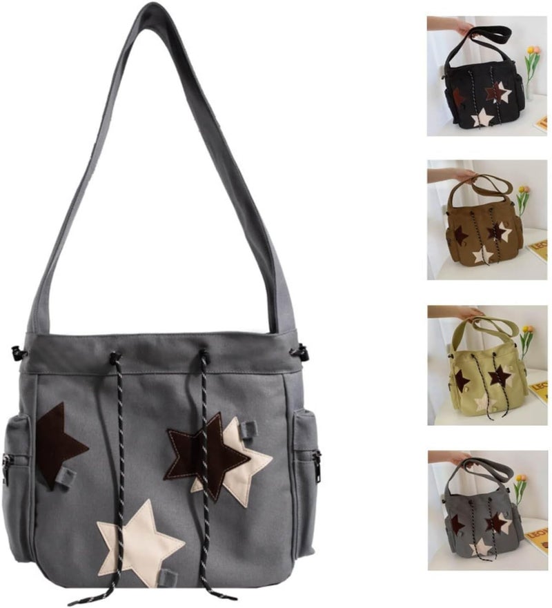 KANGDAWEI Y2K Star Canvas Messenger Bag, Cute Tote Bags Aesthetic, Small Shoulder Travel Crossbody Bags For Women - Image 1